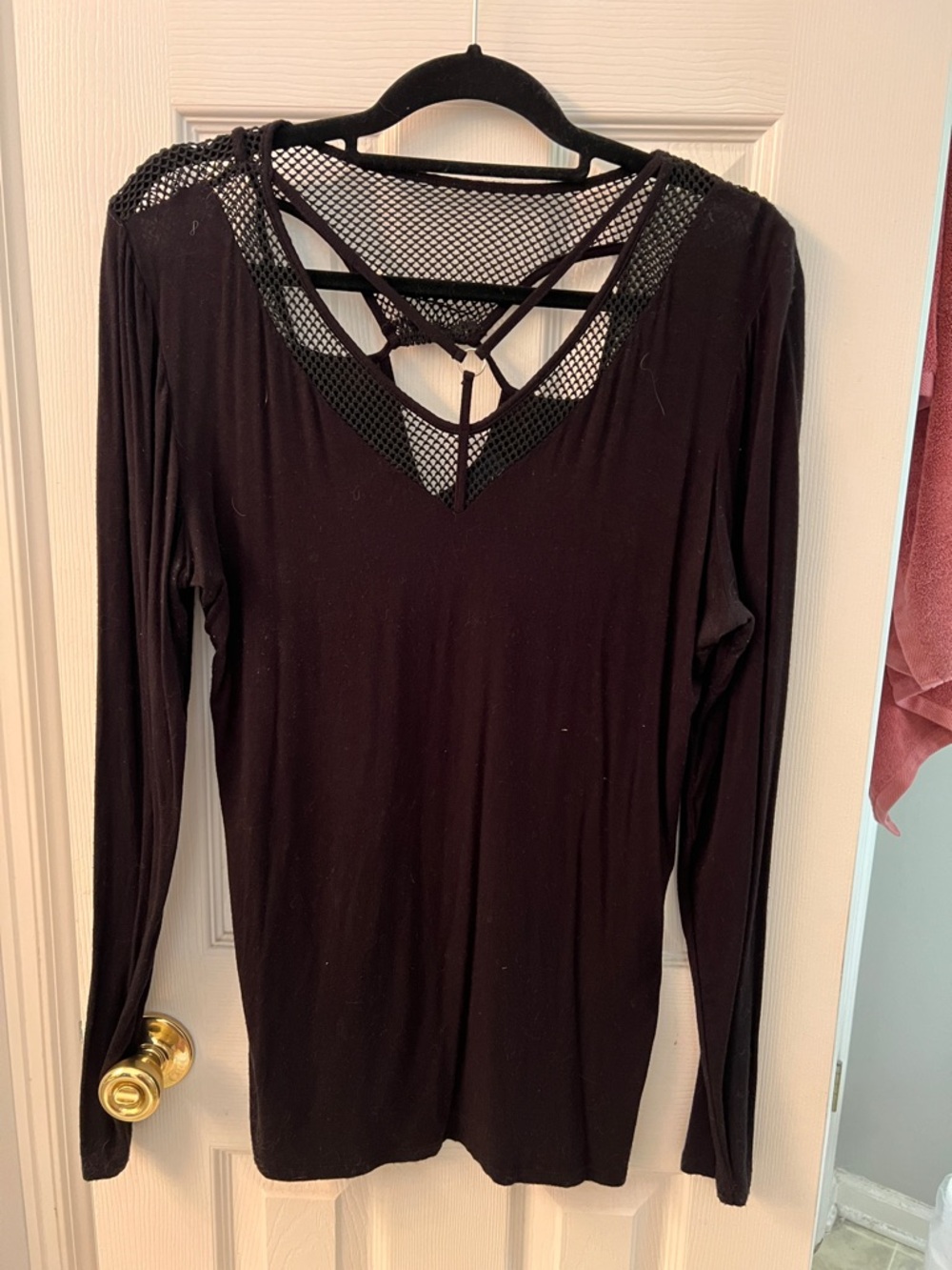 Daytrip Black Long Sleeve V-Neck Top with Mesh and Strappy Back